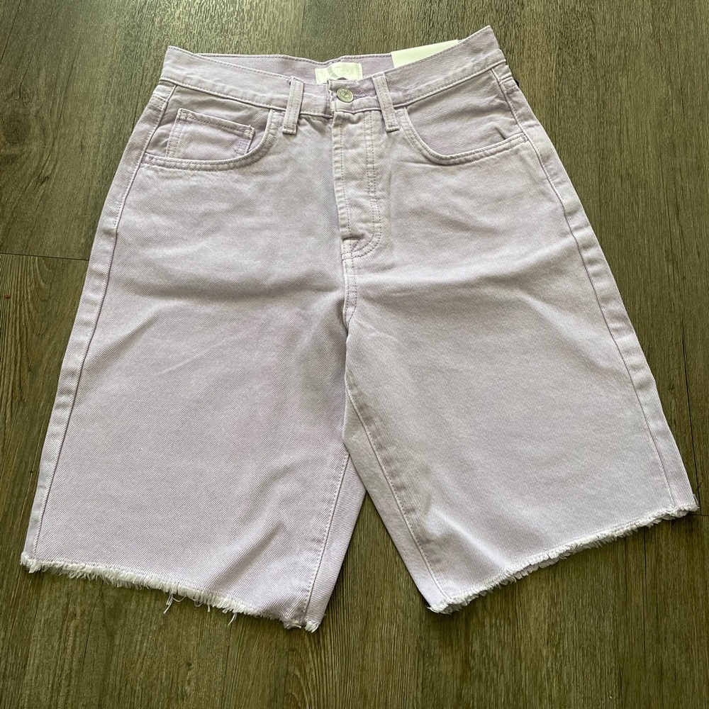 7 For All Mankind Bermuda Shorts Easy James 25 Lavender 100% Cotton Raw Hem NWT